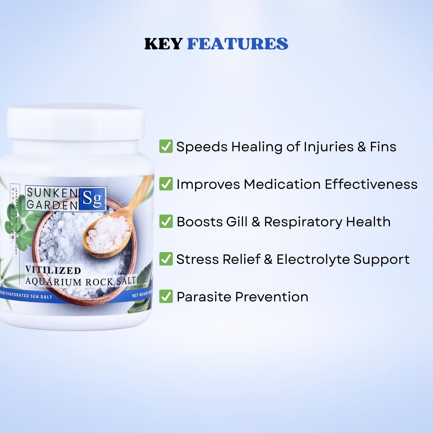 Sunken Garden Vitalized Aquarium Salt | Ideal for Aquarium | Premium-Grade Sea Salt for Freshwater Fish Wellness (500 GMS)