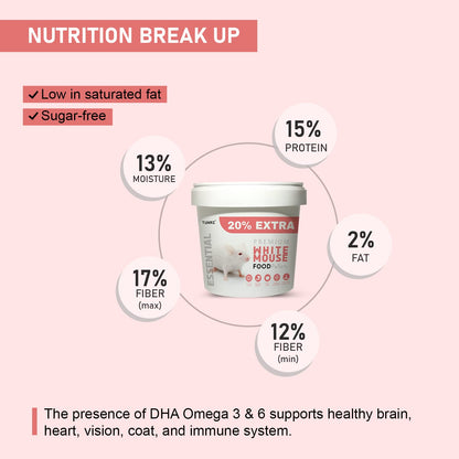 Tunai Rat Food |500g+20% Extra| Fortified with DHA Omega 3&6 and Vitamins for Better Skin Coat, and Easy Digestion, Suitable for All Lab Rats & White Mice