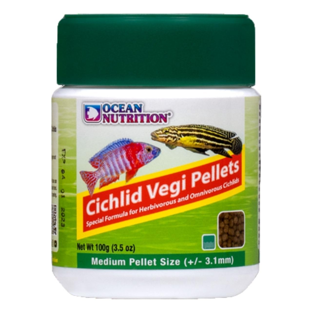 ON+ Cichlid Vegi Pellets Fish Food (Original from Tunai Store) | Special Formula for Herbivorous and Omnivorous Cichlids (100gms, Medium Pellets)
