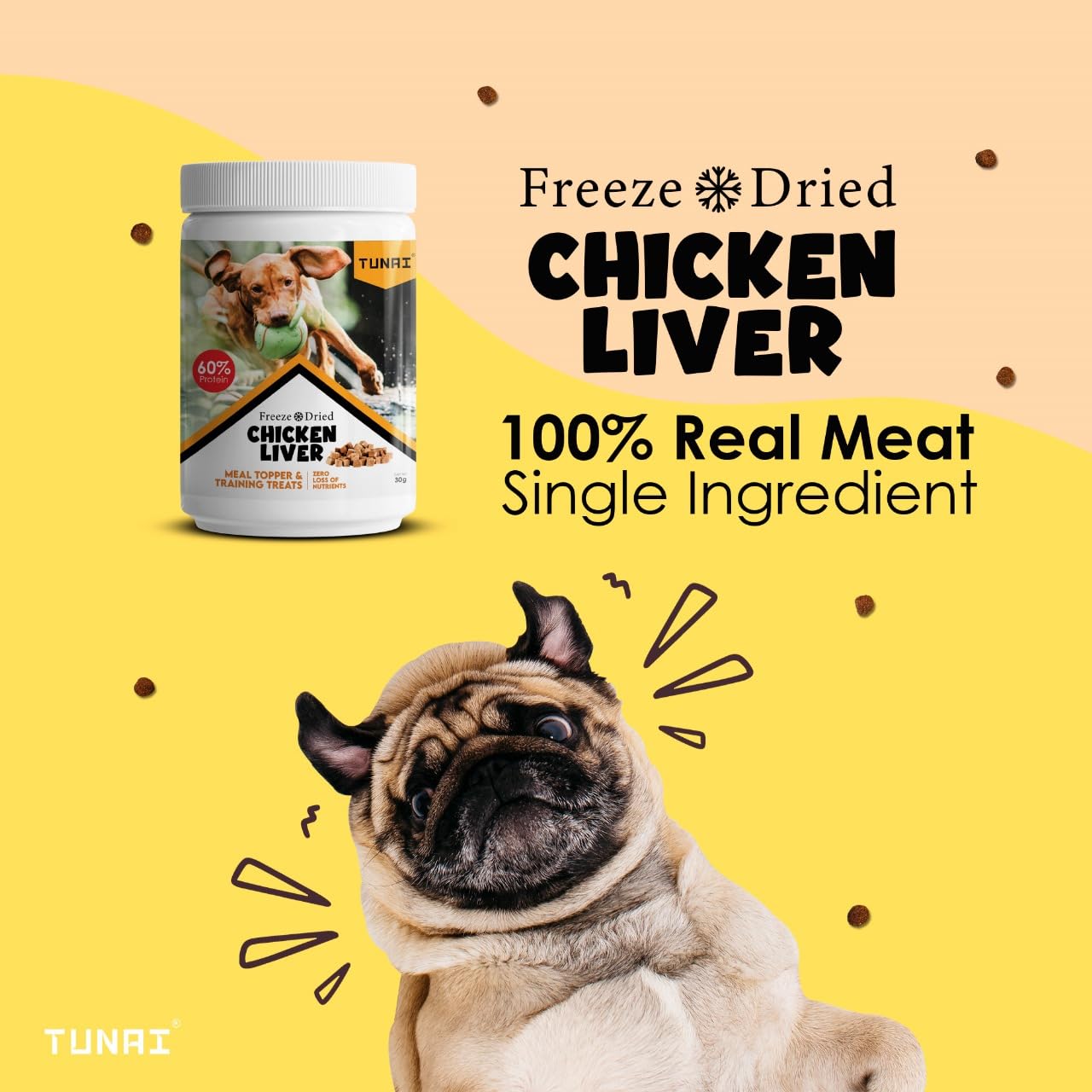 Tunai Premium Freeze Dried Treats for Adult Dogs & Weaning Puppies, 30g (Mini, Chicken Liver)