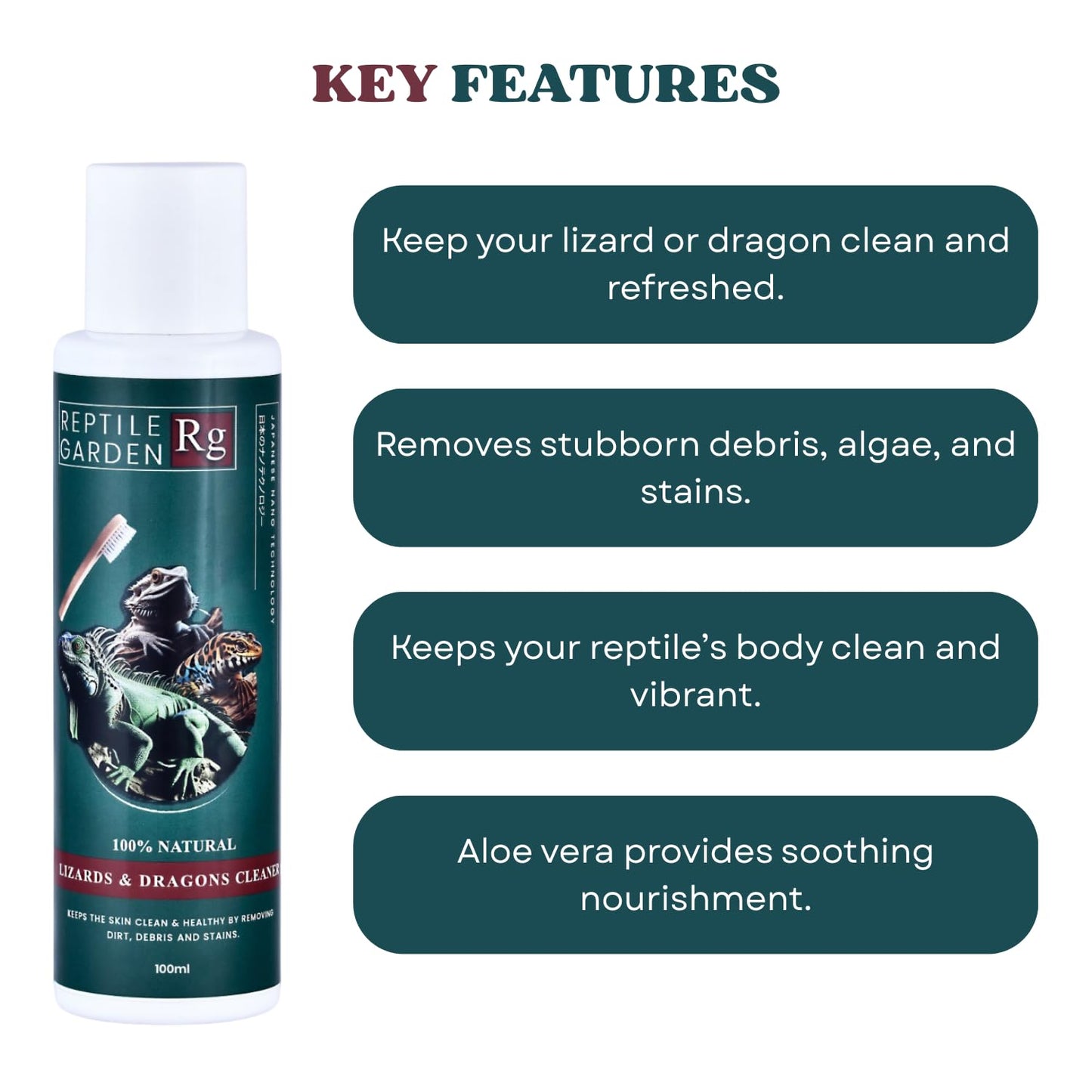 Reptile Garden Lizard & Dragon Cleaner | Removes Stubborn Debris, Algae, and Stains from Your Reptile's Body (100 ml)