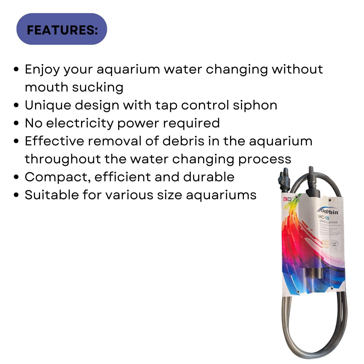 Dophin MC-120 Gravel Cleaner for Aquarium Fish Tank | Unique Design with Tap Control Siphon | Suitable for Various Size Aquariums | No Electricity Power Required | (Original from Tunai Store)
