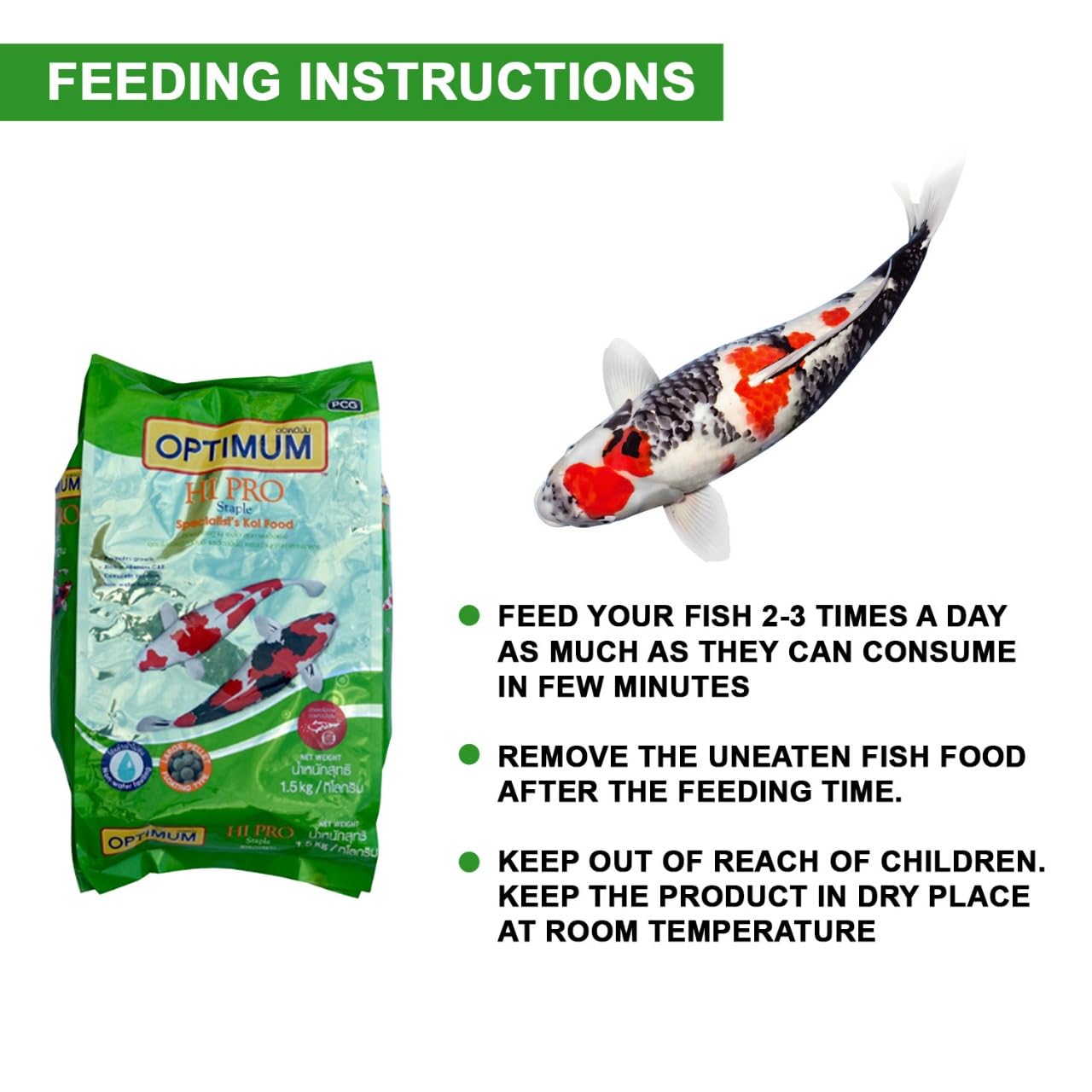 TUNAI Optimum Hi-Pro Staple Specialist'S Fish Food For Koi Pond Fish(Large Pellets)Adult, 1.5Kg(Original Imported, From Tunai Store)