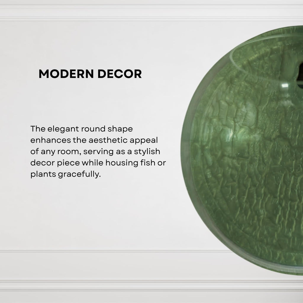 Wall Mount 12-inch Green Round Shape Fish Bowl – Without Stand | Modern Aquarium for Home, Office & Café Décor | Space Saving & Compact Design | Elegant Fish Tank & Plant Terrarium