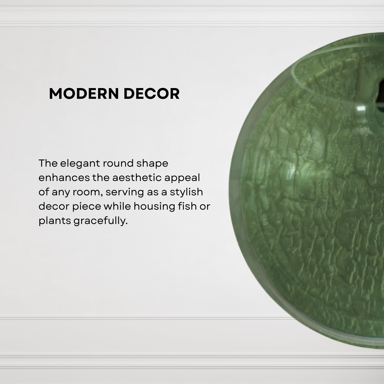 Wall Mount 12-inch Green Round Shape Fish Bowl – Without Stand | Modern Aquarium for Home, Office & Café Décor | Space Saving & Compact Design | Elegant Fish Tank & Plant Terrarium