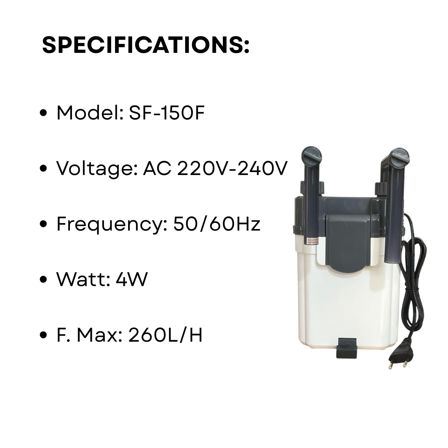 TUNAI S0B0 SF-150F External Hanging Filter for Aquarium Fish Tank | Mechanical, Chemical and Biological Filtration | Power: 4W | F.Max: 260L/H