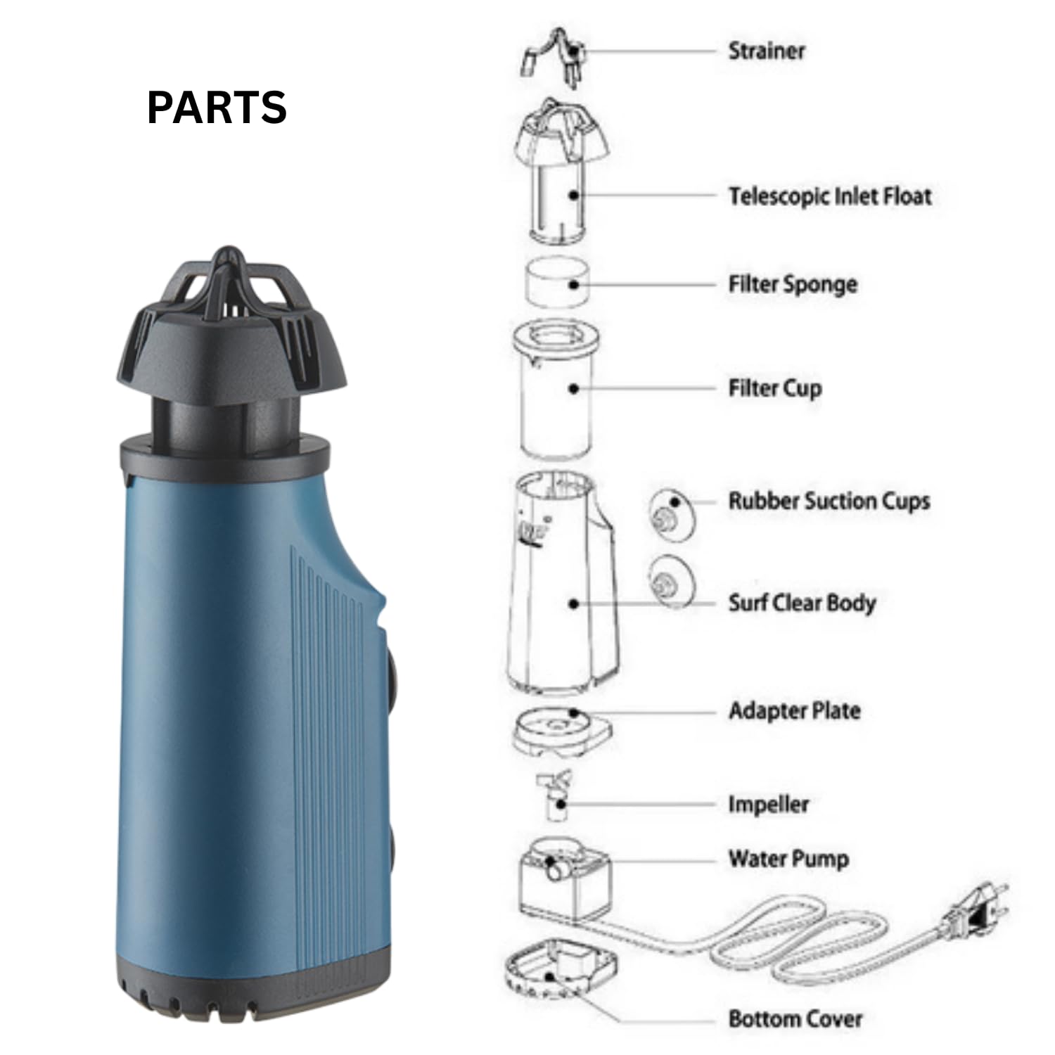 S0B0 SK-03 Surface Skimmer for Aquarium Fish Tank | for Marine & Fresh Water Aquarium | Easy Sponge Cleaning | Multi-Directional Flow Outlet | Power: 3W | F.Max: 200L/H | Original from Tunai Store