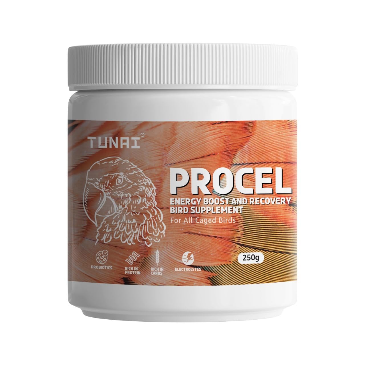 TUNAI PROCEL |250g| Instant Release of Electrolytes, Proteins, Calcium, Probiotics & Other Nutrients for All Caged Birds, Supports Recovery of Birds from Stress and Illness