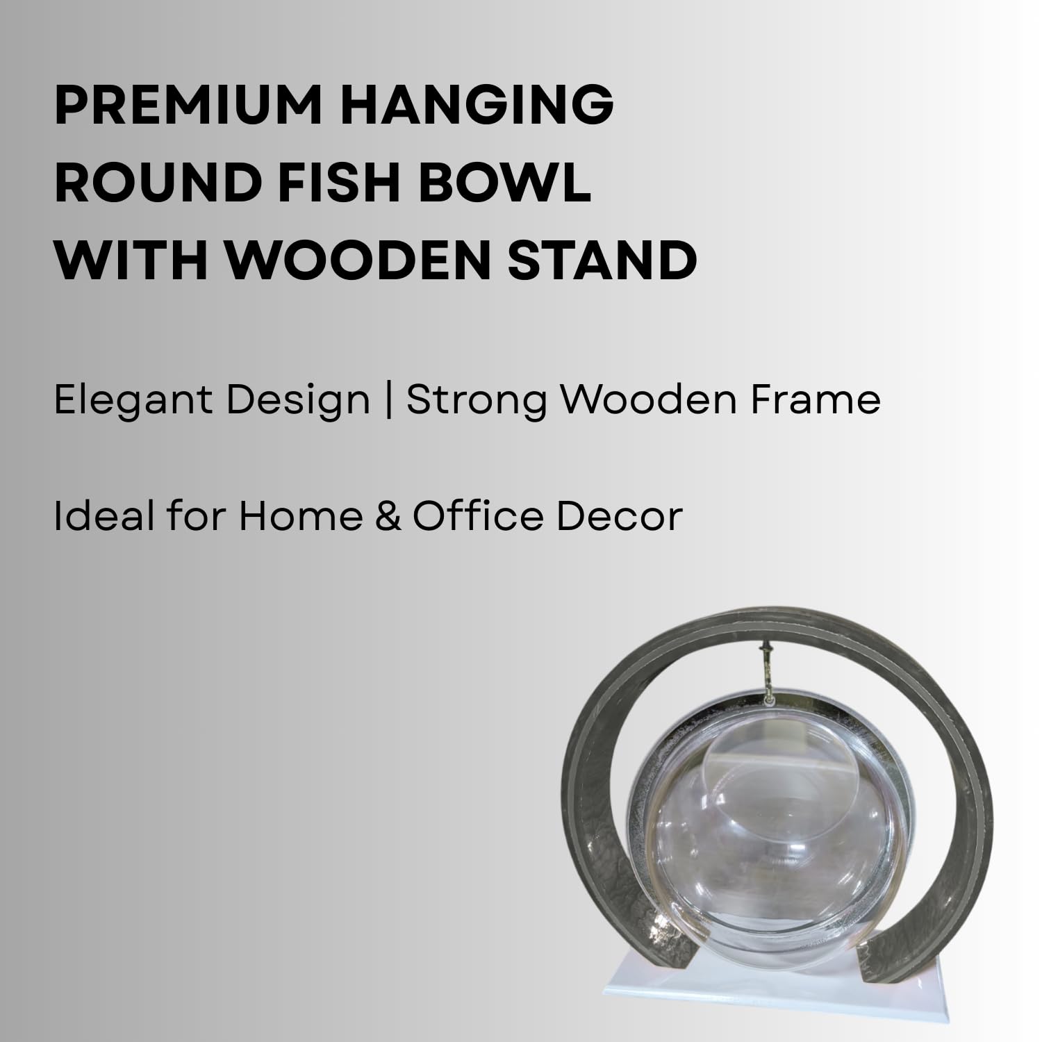 Double Bowl 6-inch Grey Round Fish Bowl – Standing & Hanging Decorative Aquarium for Home & Office | 2-in-1 Double Bowl Round Fish Tank