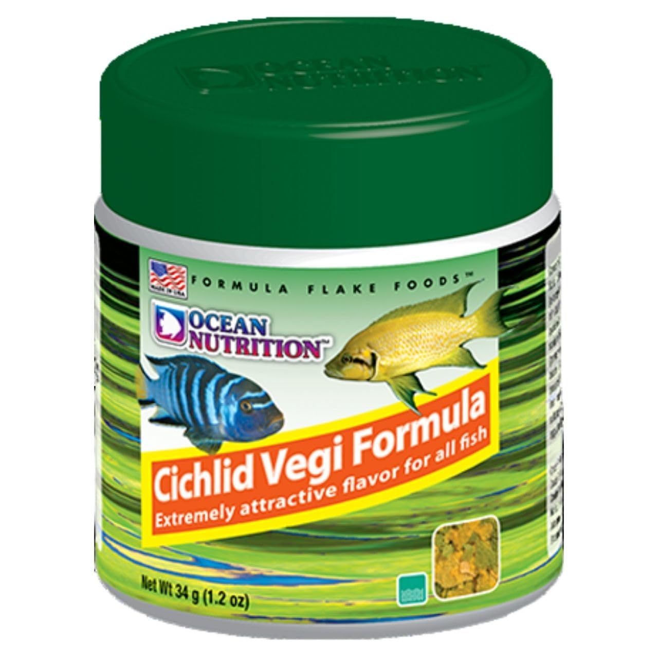 ON+ Cichlid Vegi Formula Flakes Fish Food (Original from Tunai Store) | Extremely Attractive Flavor for All Fishes (34gms, Flakes)