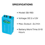 S0B0 Portable Battery Air Pump for Aquarium Fish Tank | Ease and Quiet Operation | Ideal for Smaller Tanks | (Original from Tunai Store) (SB-980)