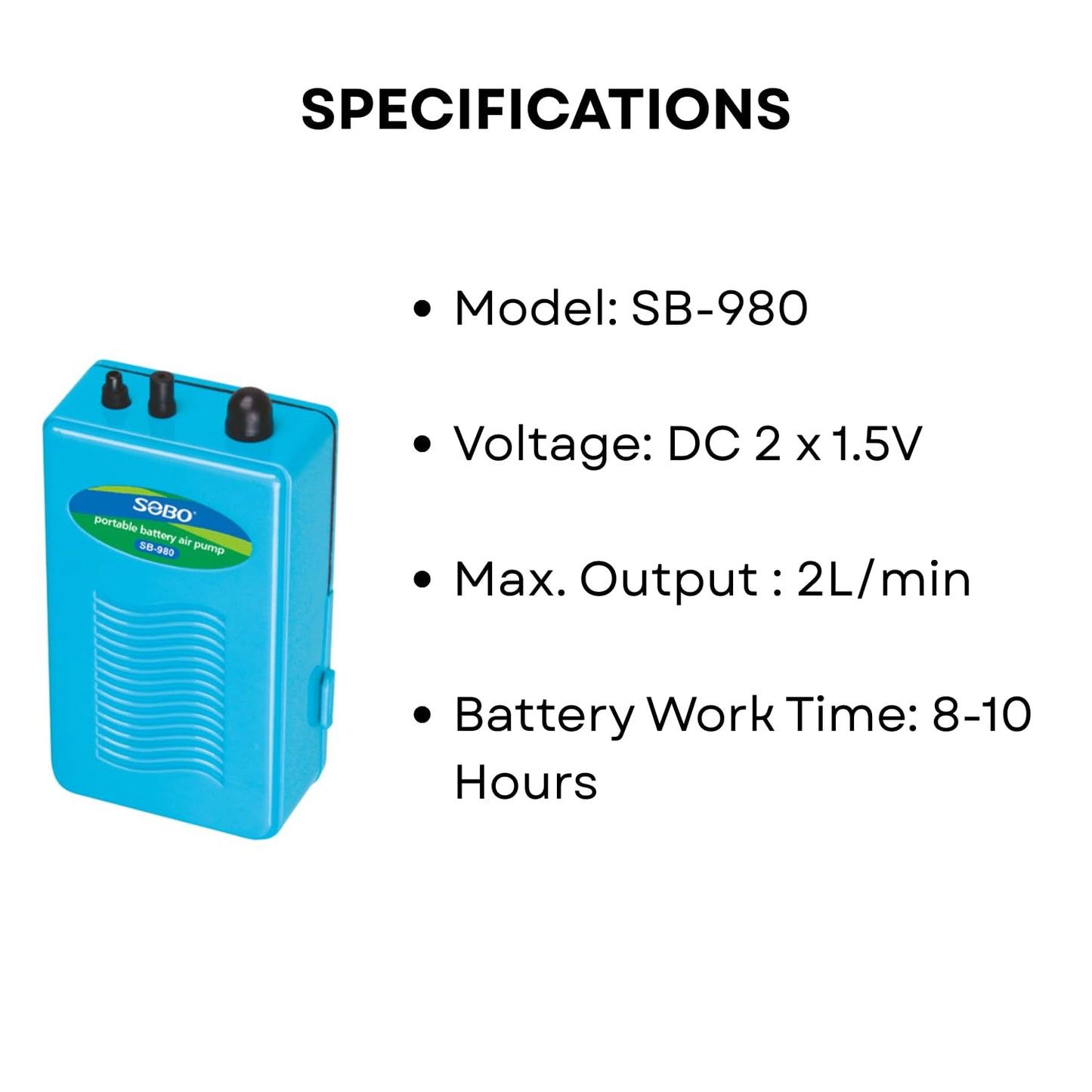 S0B0 Portable Battery Air Pump for Aquarium Fish Tank | Ease and Quiet Operation | Ideal for Smaller Tanks | (Original from Tunai Store) (SB-980)