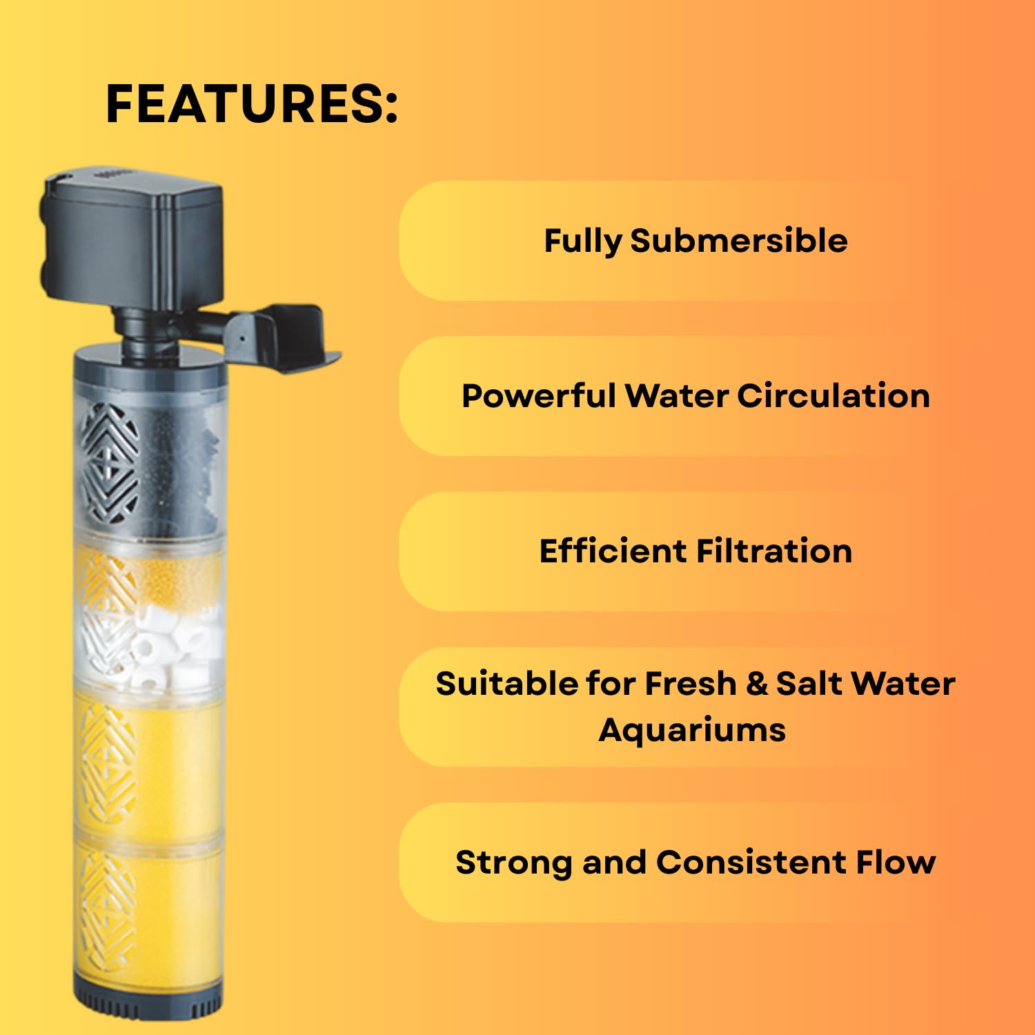 S0B0 FE-1504 Internal Filter for Aquarium Fish Tank | Absorbs Dirt &Cleans Water | Completely Submersible | for Fresh and Marine Water Tank | Power: 15W | F.Max: 1200L/H | Original from Tunai Store