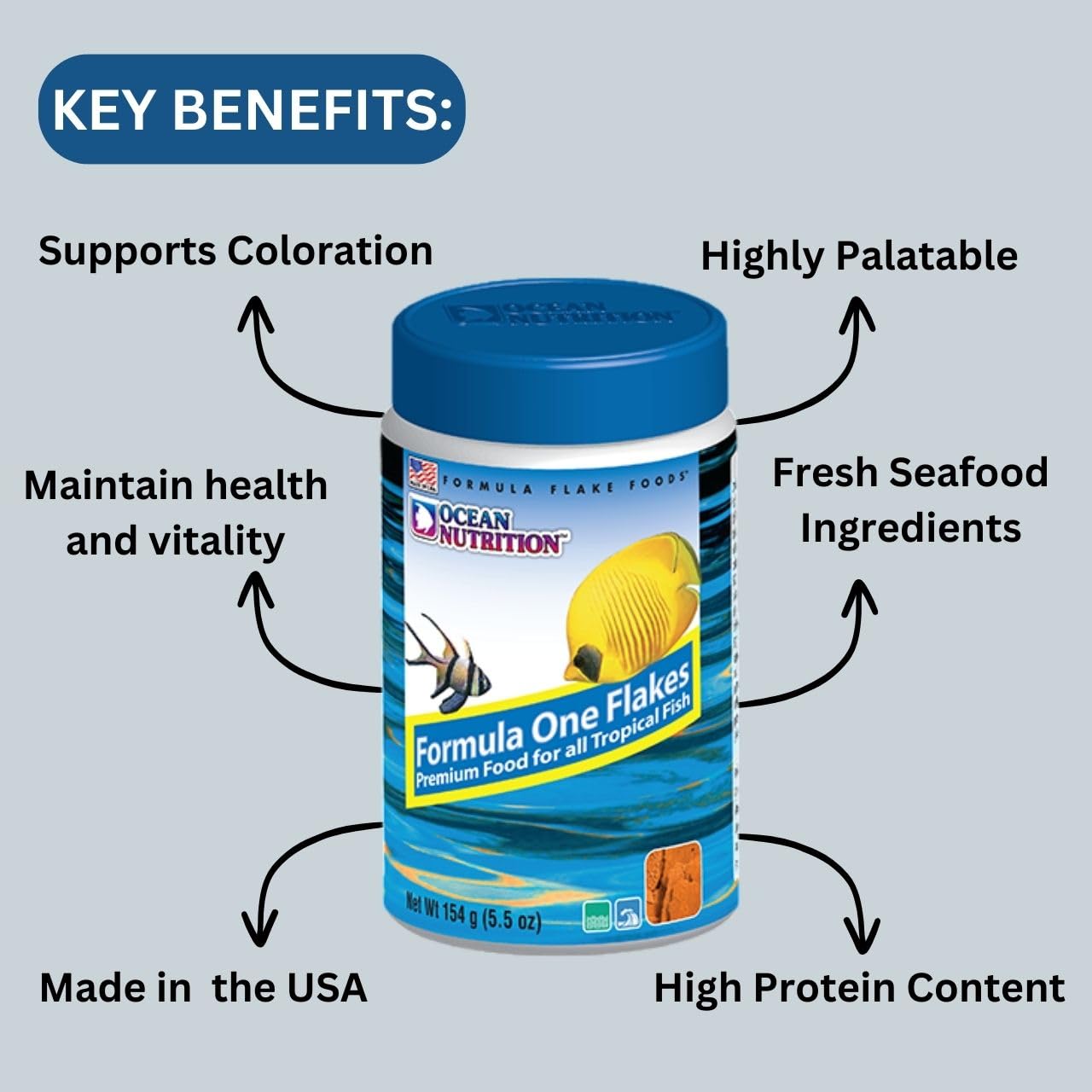 ON+ Formula One Flakes Fish Food (Original from Tunai Store) | Premium Flake Food for All Tropical Fish (156gms, Flakes)