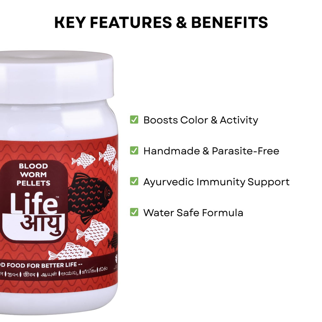 Life AAYU Bloodworm Fish Food | Ayurvedic Based Pellets | (45 GMS)