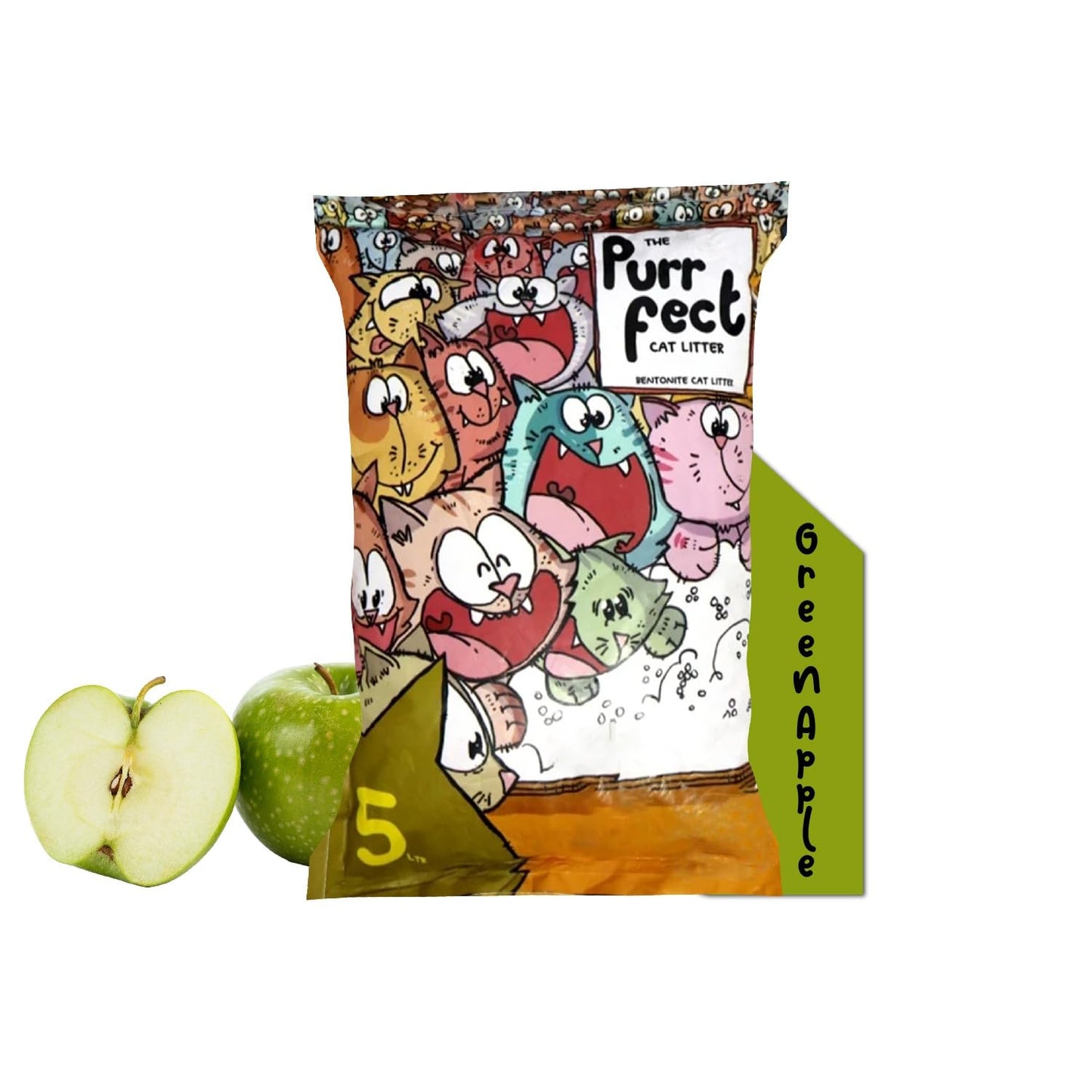 TUNAI Purrfect Natural Green Apple Flavoured Bentonite Clay Cat Litter for All Life Stages of Cats (Green Apple, 5 Litre)
