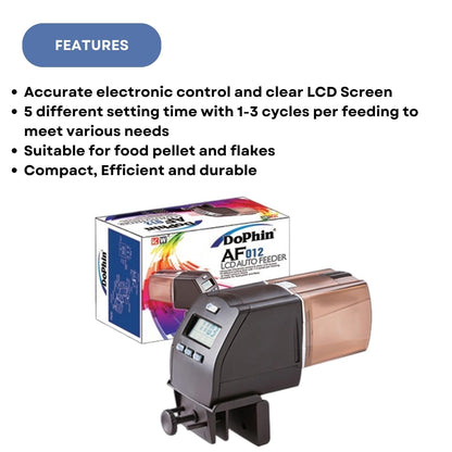 Dophin AF012 LCD Aquarium Auto Feeder | Electric Control and Clear LCD Screen | Suitable for Food Pellets and Flakes | (Original from Tunai Store)
