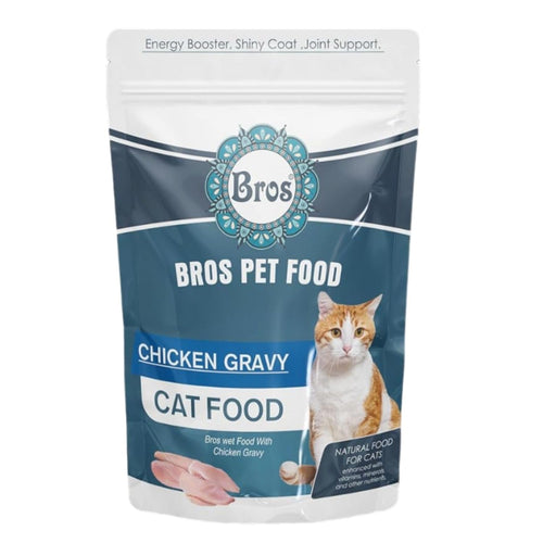 SF+ Bros Pet Cat Food Wet Gravy | Pack of 12 | Natural Food for Cats | Enhanced with Vitamins, Minerals and Other Nutrients (80gms, Chicken)