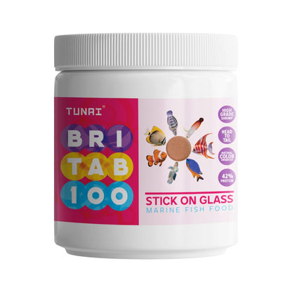 TUNAI BRITAB Stick-On Glass | 42% Protein | 100g | Perfect Marine Fish Food for Clownfish or Nemo, Dory, Angelfish, Butterflyfish, Lionfish, Yellowtail, Stingray & Others