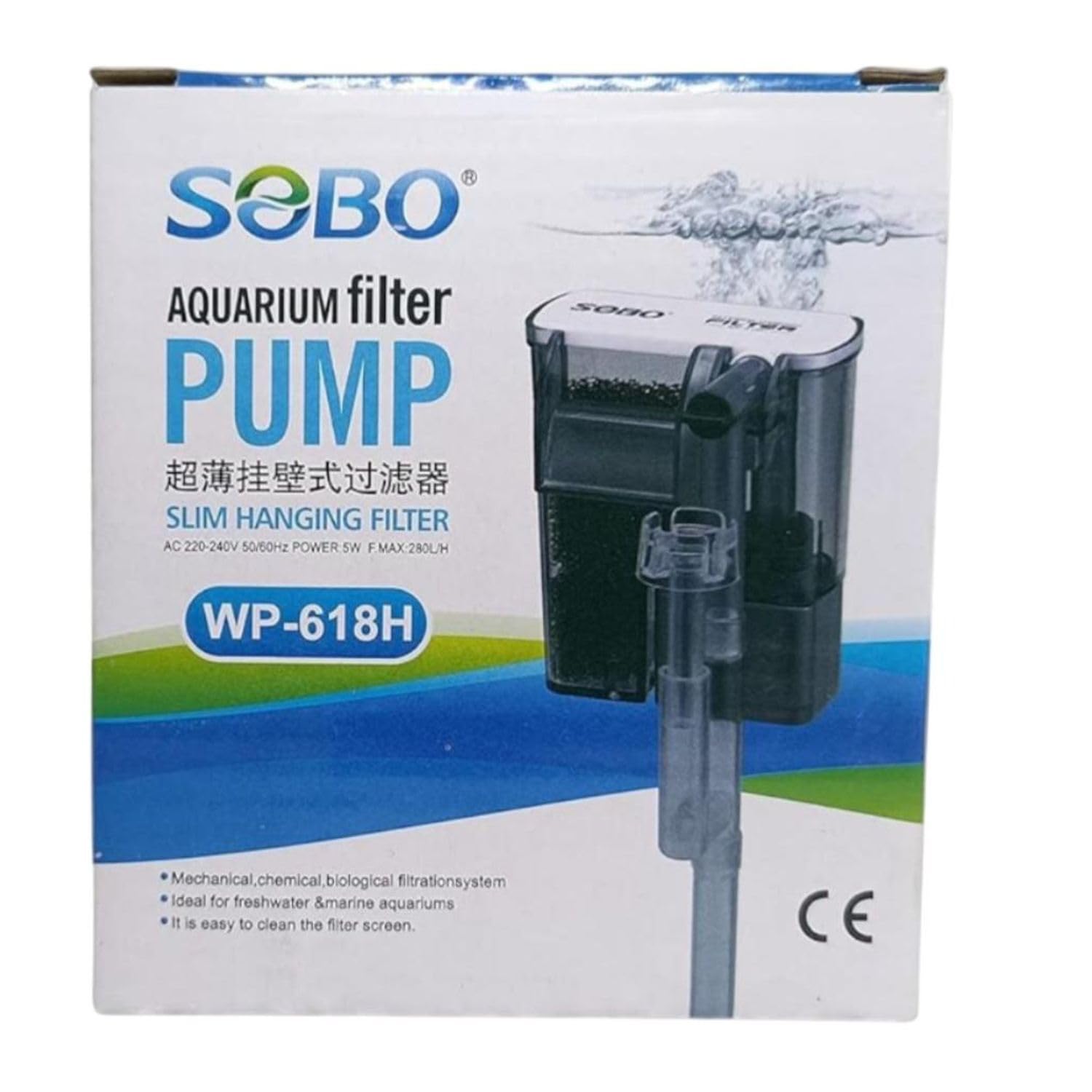 S0B0 WP-628H Slim Hanging Filter for Aquarium Fish Tank | Mechanical, Chemical and Biological Filtration | Output: 400L/H | (Original from Tunai Store)