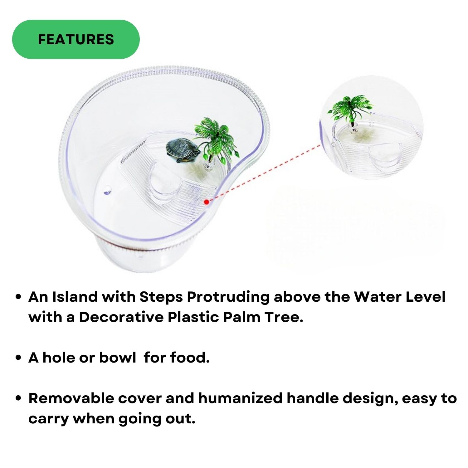 DOPHIN TT-350 Baby Turtle Tank Aquarium & Carrier with Lid, Ramp, Perfect for Baby Turtle, Crab Fish and Other Small Fish | Tank Volume: 6L | Tank Size: Large | Original from Tunai Store