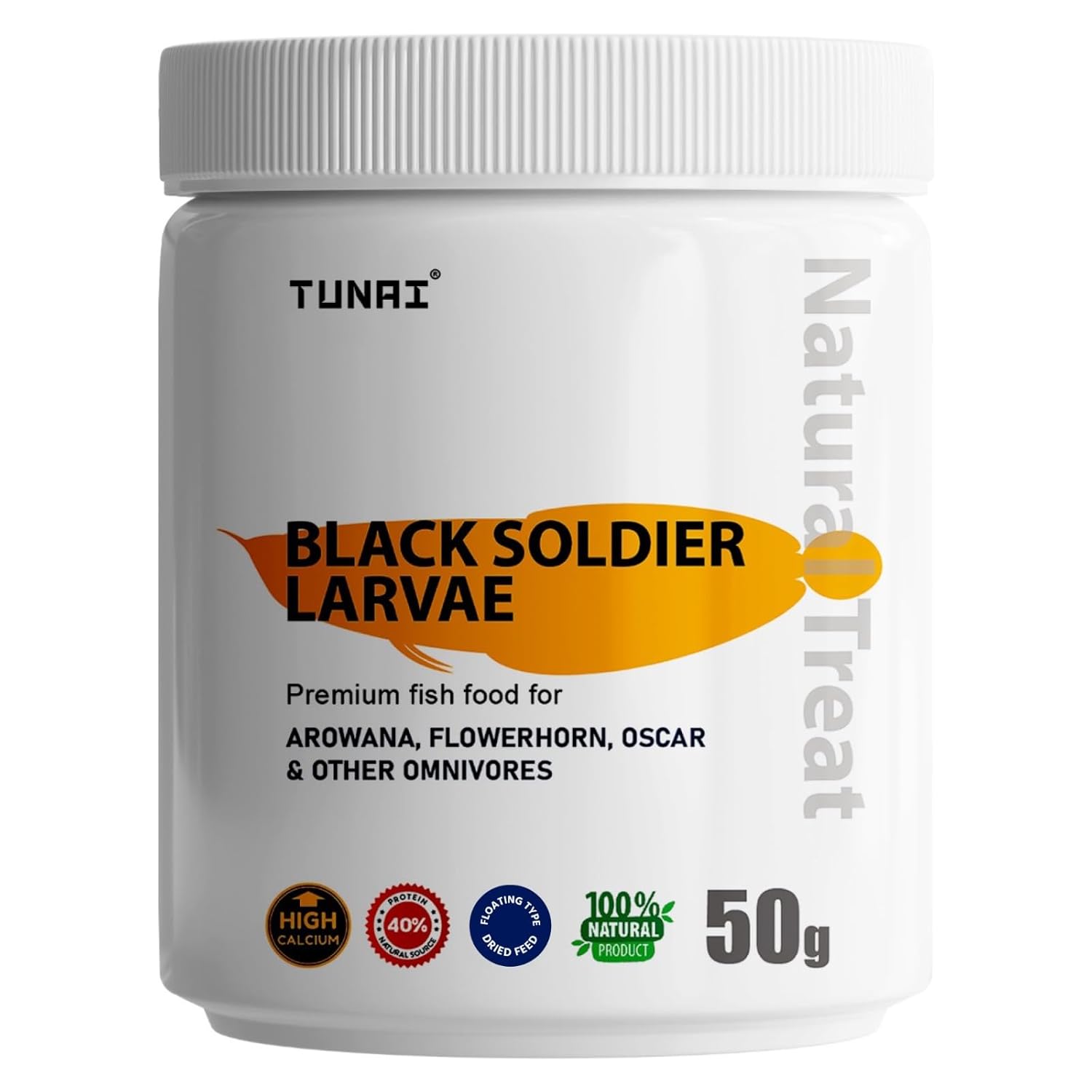 TUNAI Black Soldier Fly Larvae Bsfl |50G| 60X More Calcium Than Meal Worms, 40% Protein Rich Fish Food for Oscar, Arowana, Flowerhorn, Adult Turtle, Tortoise, 1 Count