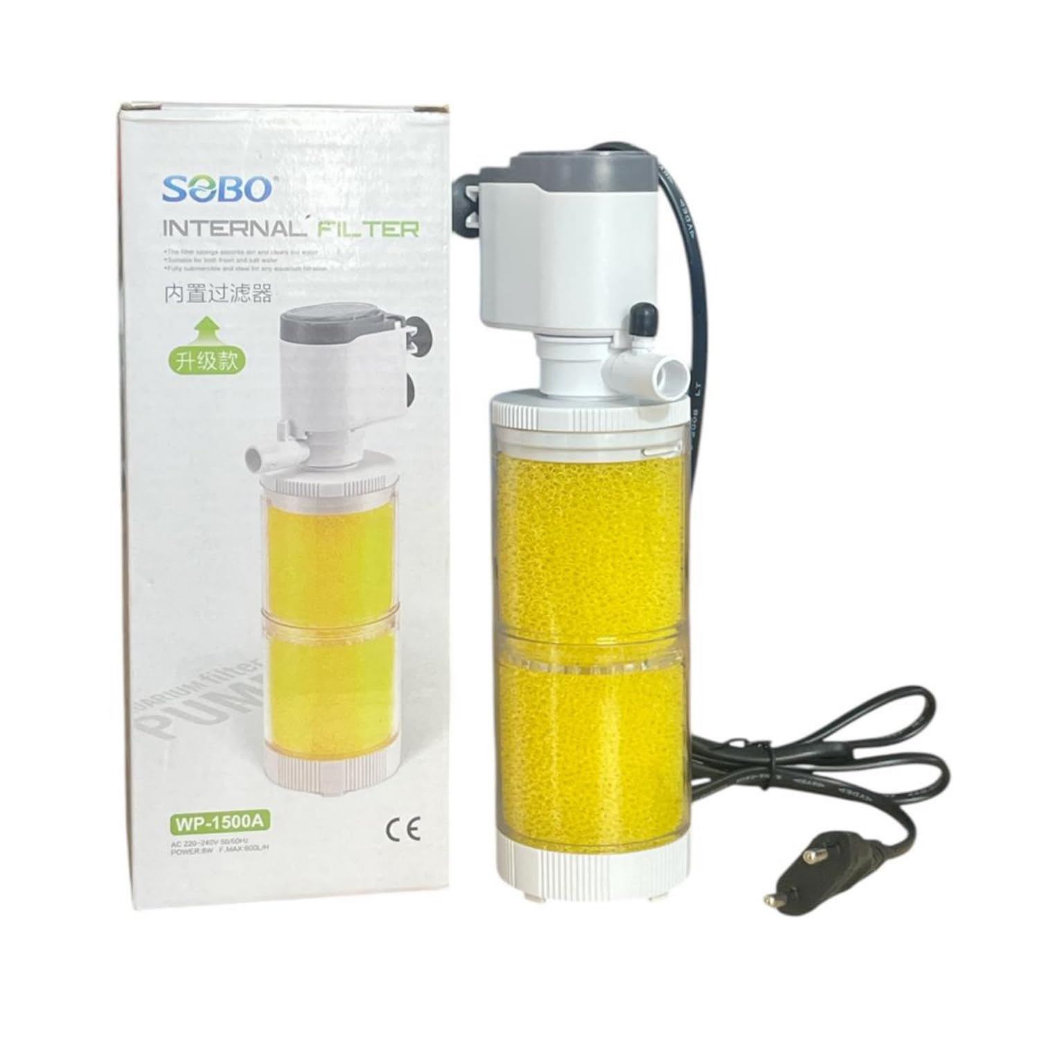 S0B0 WP-1500A Internal Filter for Aquarium Fish Tank | Strong & Consistent Flow | Completely Submersible | for Fresh and Marine Water Tank | Power: 8W | F.Max: 600L/H | Original from Tunai Store