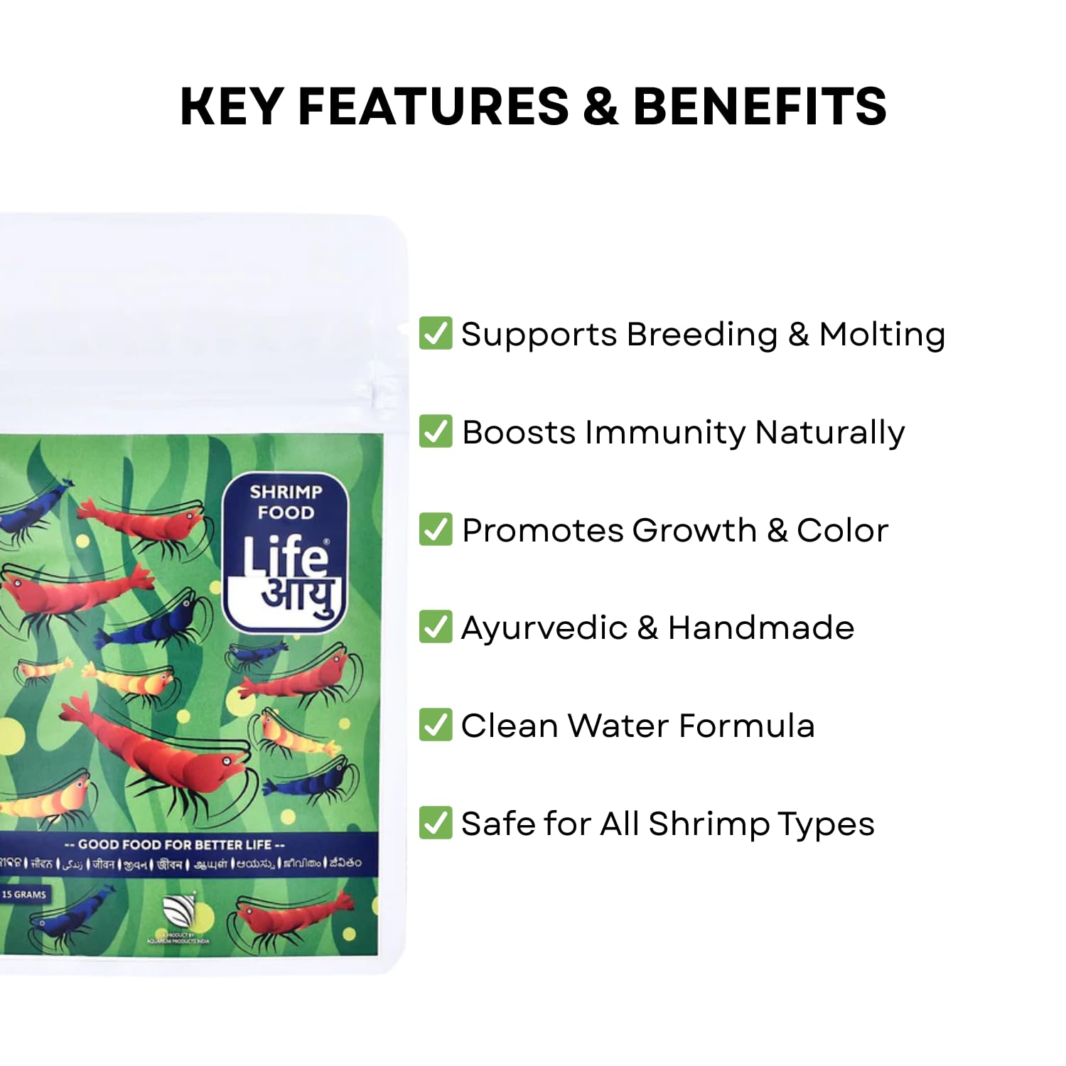 Life AAYU Shrimp Regular Food | Ayurvedic Soft Pellets | Boosts Breeding, Molting & Immunity | (15 GMS, Regular)