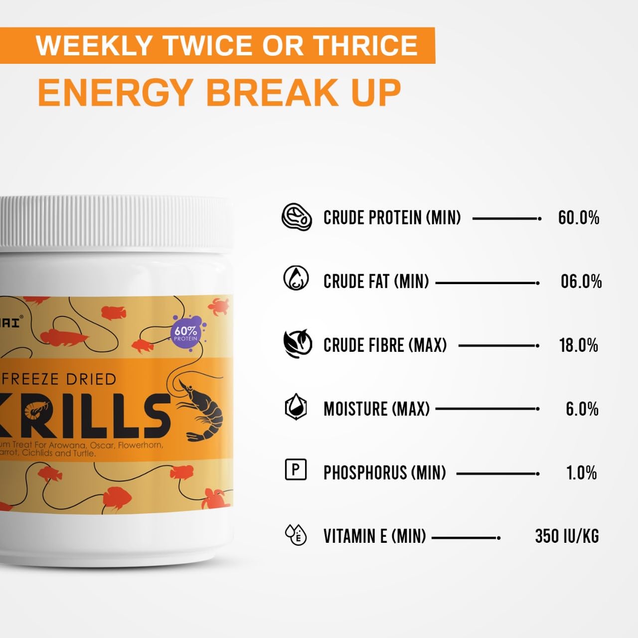 TUNAI Freeze Dried Krills Fish Food & Treats for Turtle, Cichlids, Flowerhorn, Oscar, Red Parrot, Arowana & Other Carinvorous Fish (25g, Krill)