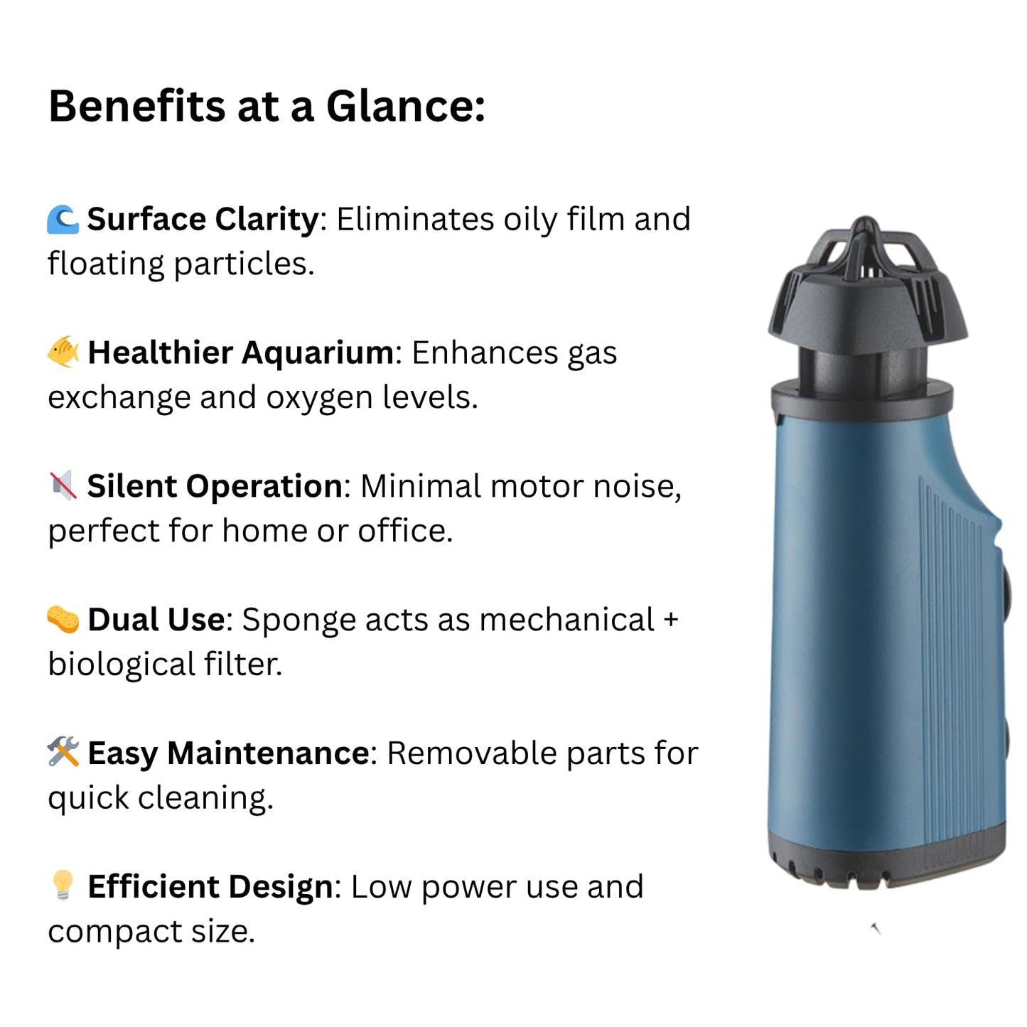 S0B0 SK-03 Surface Skimmer for Aquarium Fish Tank | for Marine & Fresh Water Aquarium | Easy Sponge Cleaning | Multi-Directional Flow Outlet | Power: 3W | F.Max: 200L/H | Original from Tunai Store