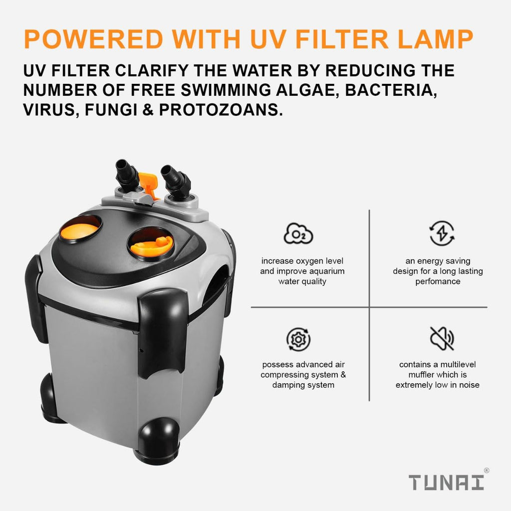 TUNAI KW DOPHIN CF-600 Canister Filter for Aquarium Fish Tank (Watt 20W, Max Output 650 L/H), Suitable for 70 litres Fresh Water Fish Tank, Marine Aquarium Fish Tank