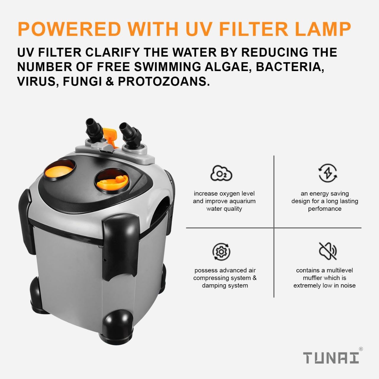 TUNAI KW DOPHIN CF-600 Canister Filter for Aquarium Fish Tank (Watt 20W, Max Output 650 L/H), Suitable for 70 litres Fresh Water Fish Tank, Marine Aquarium Fish Tank