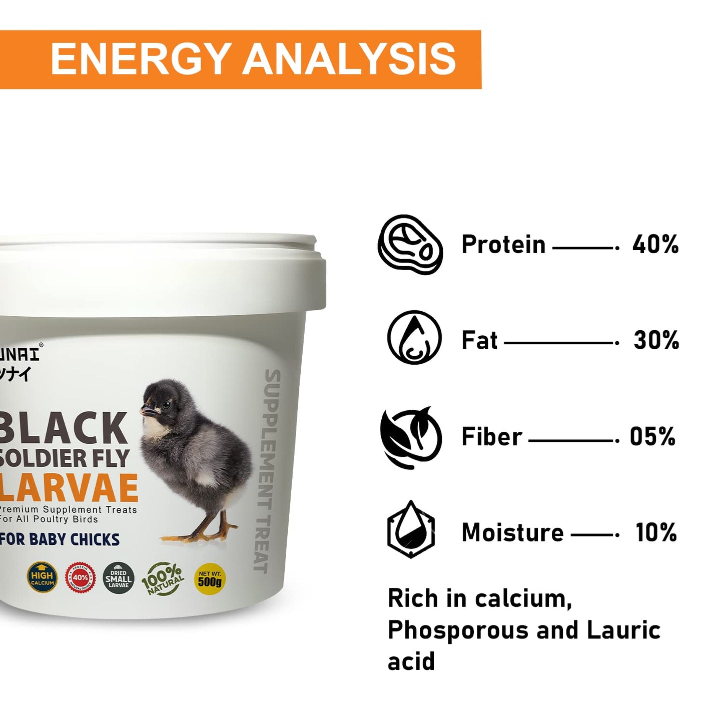 Tunai Black Soldier Fly Larvae | 500g | 60X Calcium, Fortified with 40% Protein Energy, Natural Supplement Treat for Poultry, Hen, Chicken, cockBaby Chicken