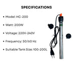 S0B0 HC-200 316 200W Stainless Steel Aquarium Heater| Stainless Steel Tube | Corrosion-Resistance | Fully Submersible | Suitable for 100-200L Aquarium | Original from Tunai Store