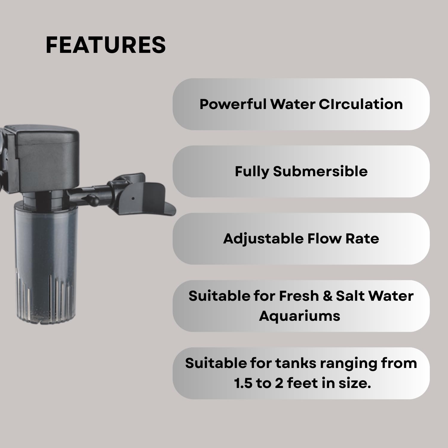 S0B0 WP-2001 Internal Filter for Aquarium Fish Tank | Completely Submersible | Absorbs Dirt & Cleans Water | for Fresh and Marine Water Tank | Power: 15W | F.Max: 880L/H | Original from Tunai Store