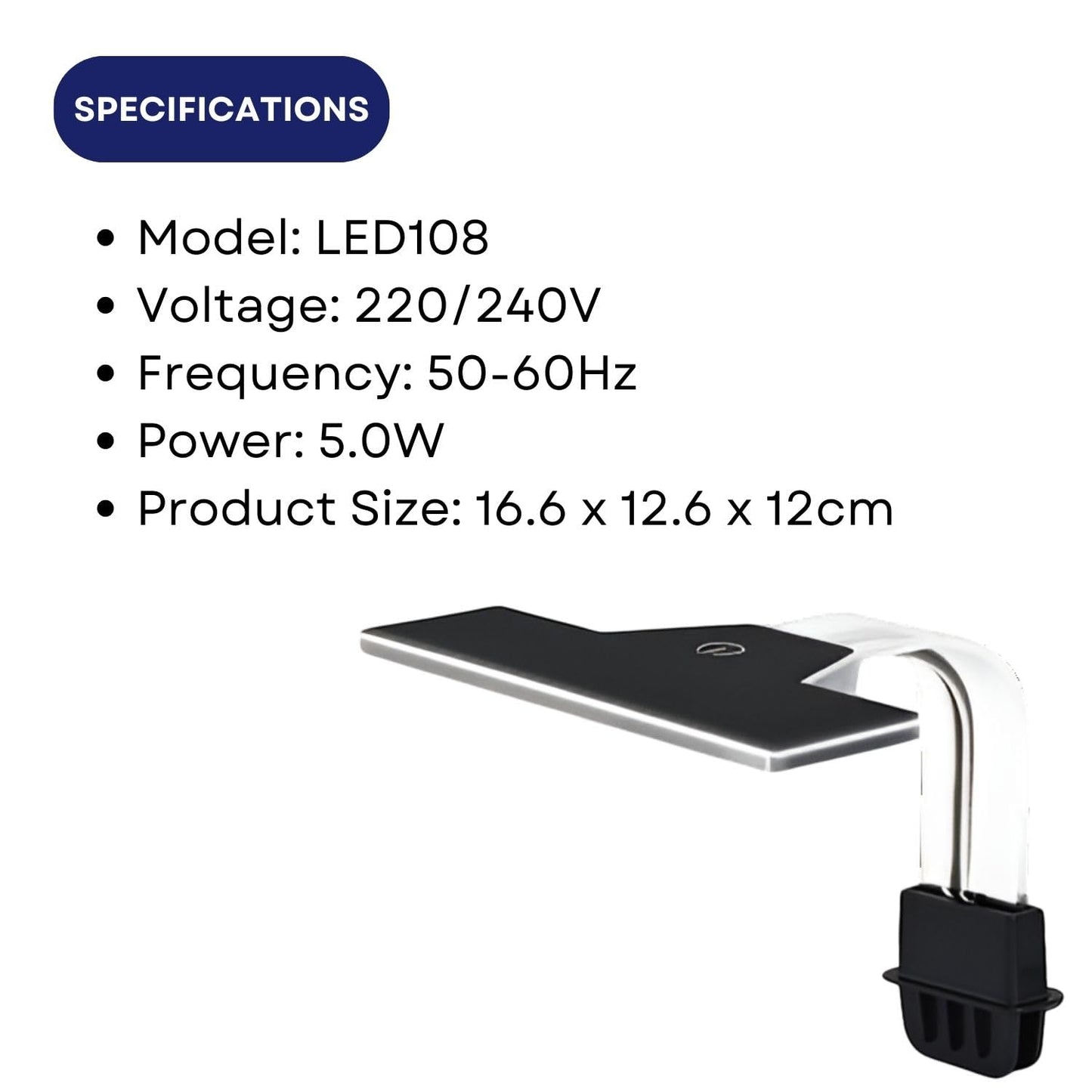 TUNAI Dophin LED108 Slim LED Light for Aquarium Fish Tank | LED Light with Memory Function | 4-Way Touch Switch | (Original from Store)