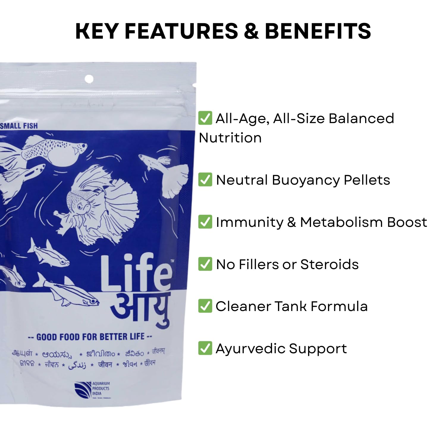 Life AAYU Neutral Fish Food | Ayurvedic Daily Diet for All Fish Sizes | Fresh from 7pets Store (Small, 100gms)