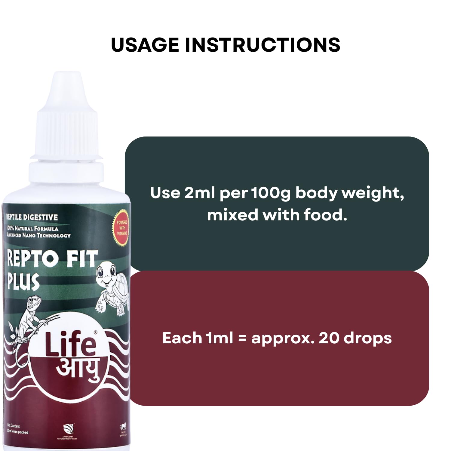 Life AAYU REPT0-Fit Plus Supplement | 100% Natural Digestive & Immunity Booster Supplement for Turtles and Lizards (50 ml)