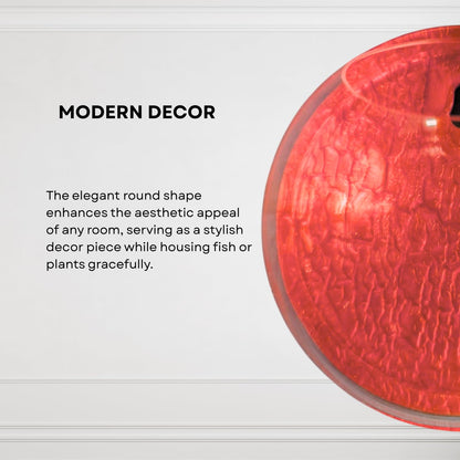 Wall Mount 12-inch Red Round Shape Fish Bowl – Without Stand | Modern Aquarium for Home, Office & Café Décor | Space Saving & Compact Design | Elegant Fish Tank & Plant Terrarium