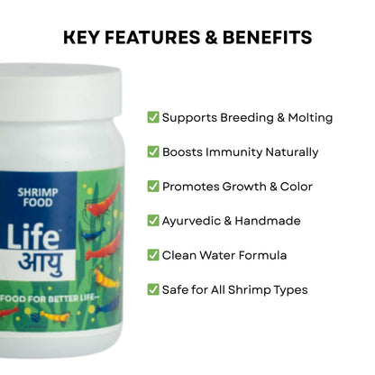 Life AAYU Shrimp Regular Food | Ayurvedic Soft Pellets | Boosts Breeding, Molting & Immunity | (30 GMS, Regular)