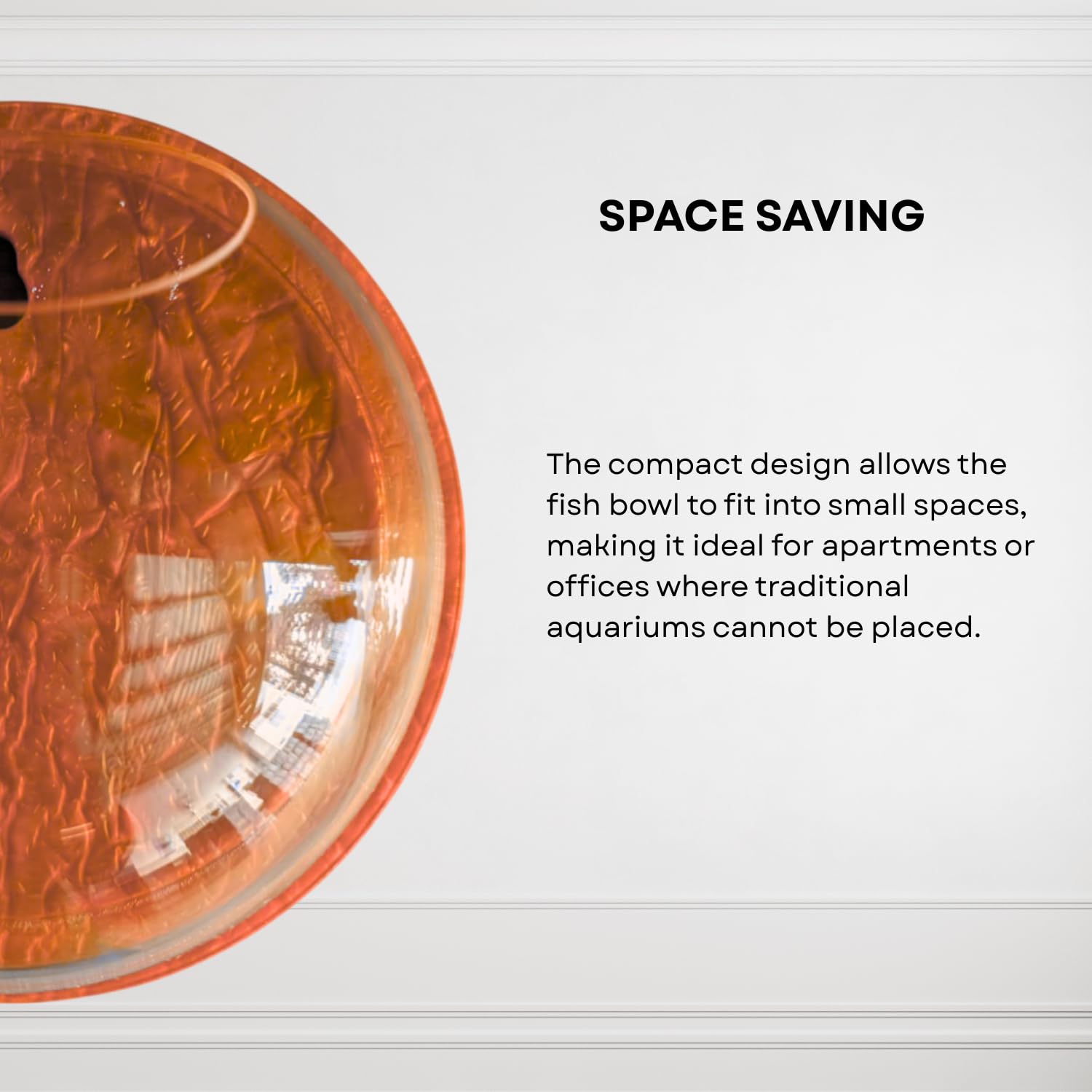 Wall Mount 6-inch Orange Round Shape Fish Bowl – Without Stand | Modern Aquarium for Home, Office & Café Décor | Compact and Space Saving Design | Elegant Fish Tank & Plant Terrarium