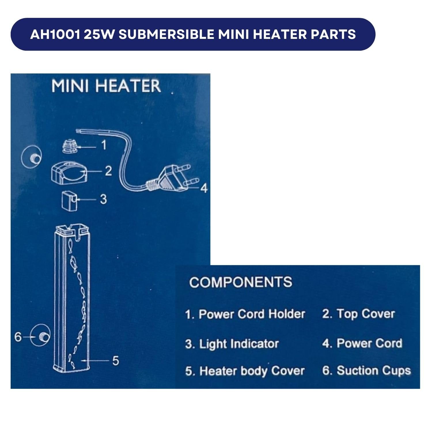 Dophin AH1001 25W Submersible Mini Heater | Fully Submersible | Suitable for Both Fresh and Marine Water | Suitable for Tank Size 30L | (Original from Tunai Store)