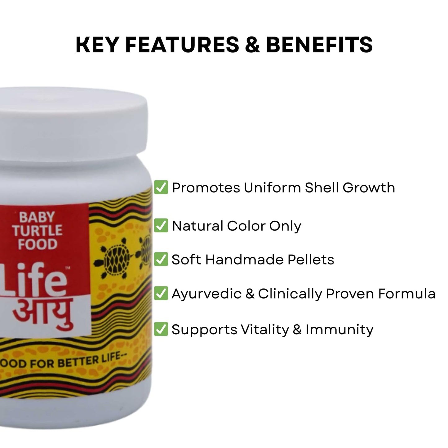 Life AAYU Baby Turtle Food | Ayurvedic Handmade Pellets for Shell Growth, Calcium & Vitality | for 2-inch to 4-inch Baby Turtles (70 GMS)