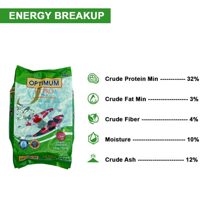 TUNAI Optimum Hi-Pro Staple Specialist'S Fish Food For Koi Pond Fish(Large Pellets)Adult, 1.5Kg(Original Imported, From Tunai Store)
