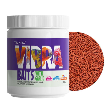 TUNAI VIBRA Bait Fish Food for Gold Fish, Angel Fish, Discus, Cichlids, Oscar, Red Parrot, Flower Horn, Arowana & Other Tropical Fishes (100g, Vibra Baits)