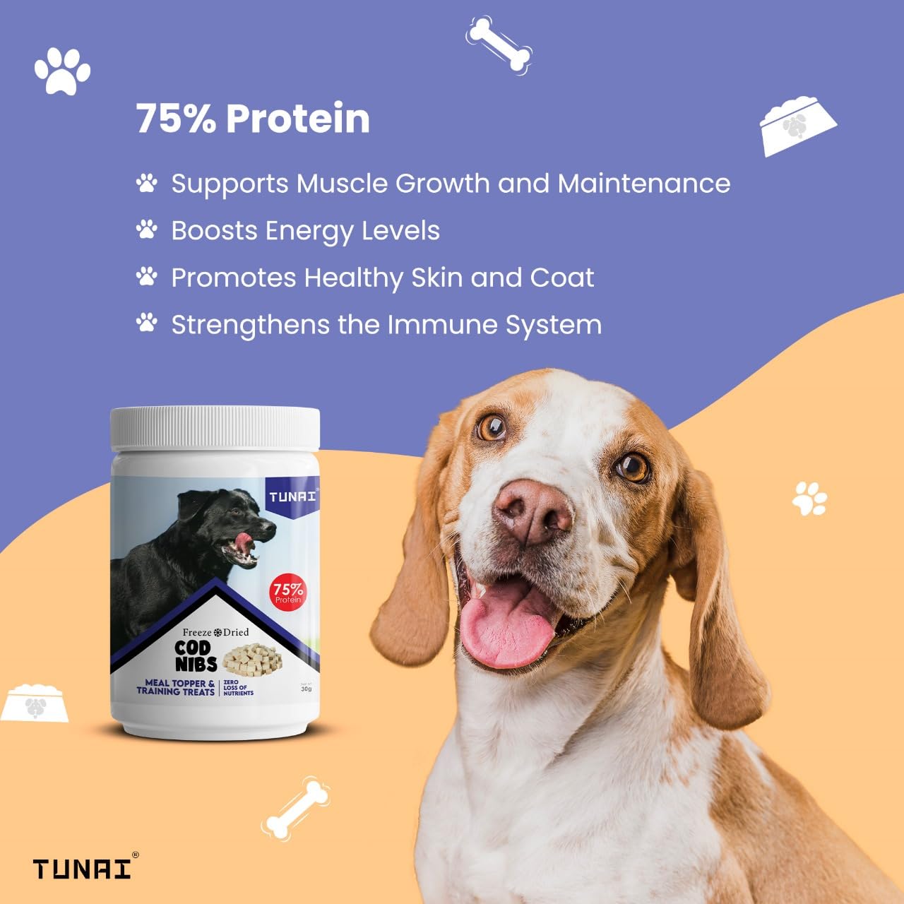 Tunai Premium Freeze Dried Treats for Adult Dogs & Weaning Puppies, 20g (Mini, Cod Nibs)