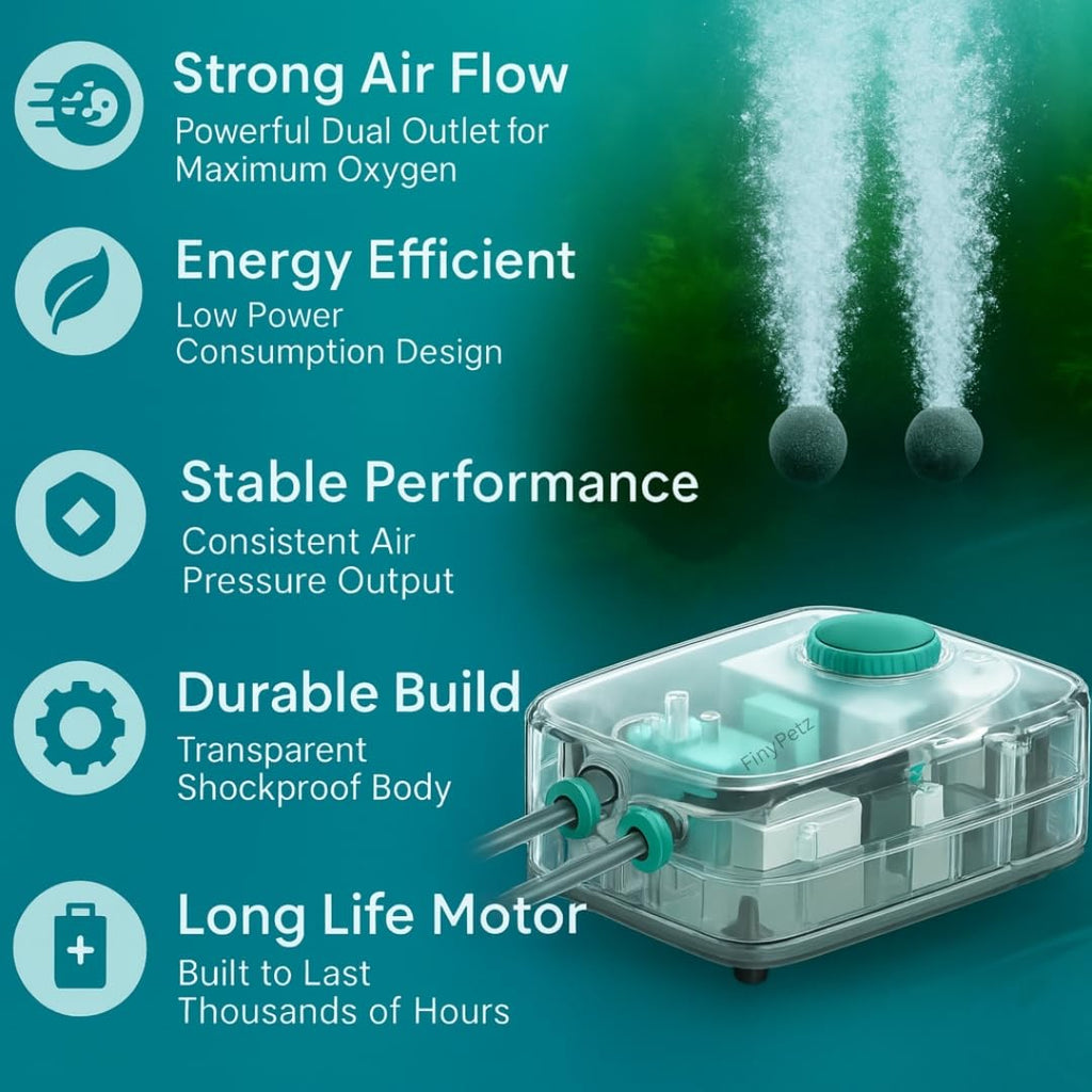 SOBO AQ-013 Aquarium Air Pump (4W | 4L/Min) | Ultra-Quiet Dual Outlet Oxygen Aerator with Adjustable Flow Control | Energy-Efficient Durable Design | Free 3M Tube, 2 Air Stones & Check Valves