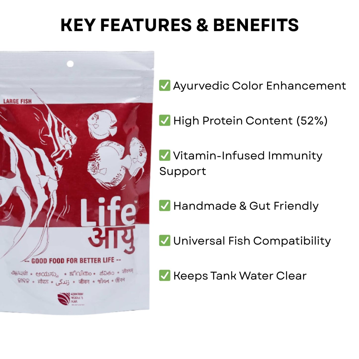 Life AAYU Red Fish Food | Ayurvedic Color Booster with Anchovy & Paprika | for All Fish Sizes | (Large, 100gms)