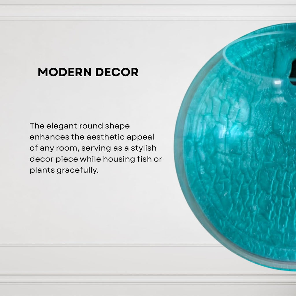 Wall Mount 9-inch Blue Round Shape Fish Bowl – Without Stand | Modern Aquarium for Home, Office & Café Décor | Space Saving & Compact Design | Elegant Fish Tank & Plant Terrarium