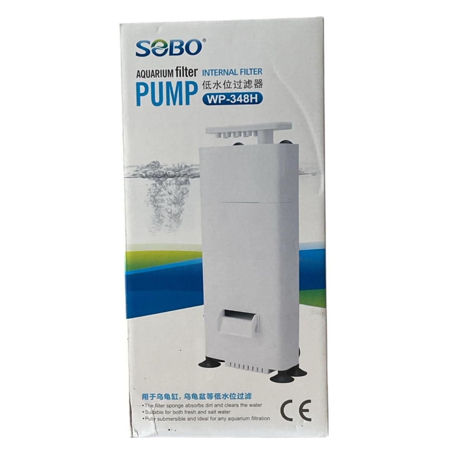 S0B0 WP-338H Internal Filter for Aquarium Fish Tank | Completely Submersible | Output: 500L/H | Suitable for Fresh and Marine Water Tank | (Original from Tunai Store)